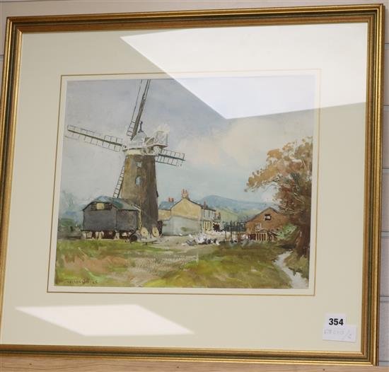William Tatton Winter (1855-1928), watercolour, windmill beside a farm, signed, 34 x 41cm